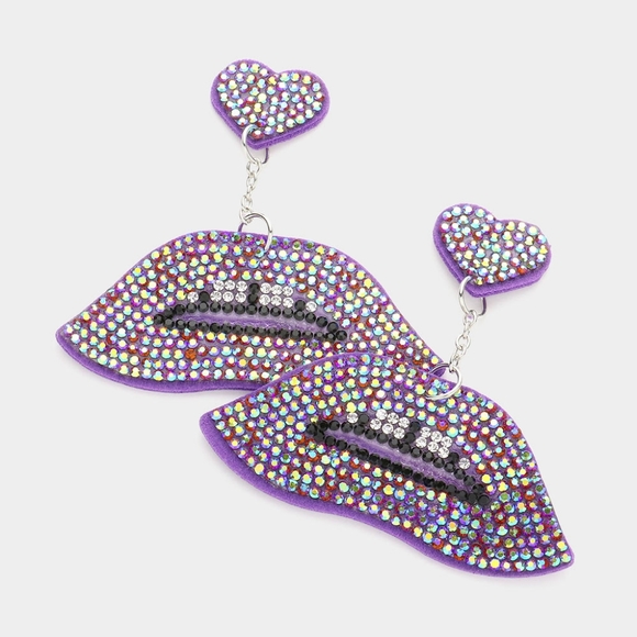 Purple Heart Bling Dangle Lip Earrings Cute Fashion Statement Accessories - Picture 1 of 3